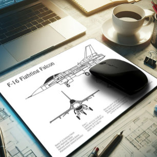 F-16 Fighting Falcon - Airplane Blueprint Plans BD Mouse Pad