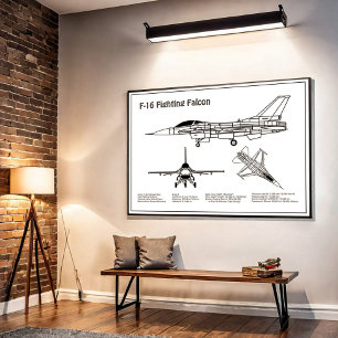 F-16 Fighting Falcon - Airplane Blueprint Plans BD Photo Print