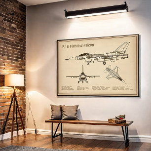 F-16 Fighting Falcon - Airplane Blueprint Plans SD Photo Print