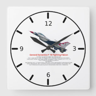F-16 Fighting Falcon Fighter Jet  Square Wall Clock