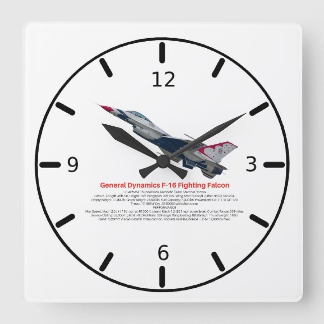 F-16 Fighting Falcon Fighter Jet  Square Wall Clock (Front)