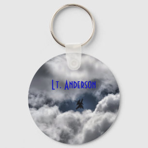 F-16 Fighting Falcon in Clouds with Full Name Keychain
