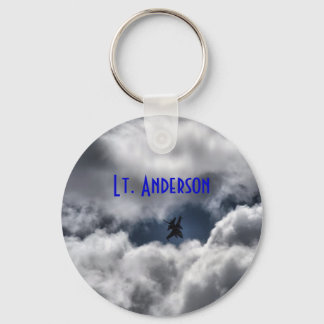 F-16 Fighting Falcon in Clouds with Full Name Keychain