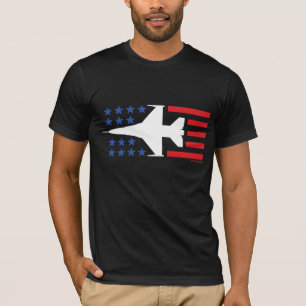 F-16 Viper Fighter Jet Red White Blue Star Stripes T-Shirt