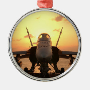 F-18 Hornet at sea aboard US Aircraft Carrier Metal Ornament