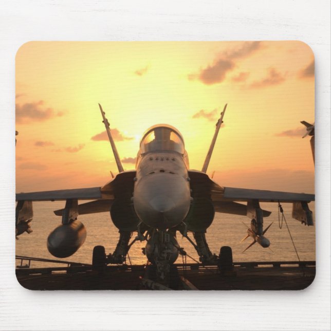 F-18 Hornet at sea aboard US Aircraft Carrier Mouse Pad (Front)