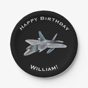 F-22 Fighter Jet Birthday with Personalized Name Paper Plate