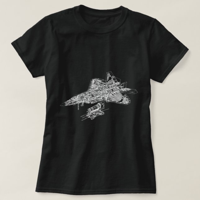 F-22 Raptor Fighter Aircraft Air Force Blueprint  T-Shirt (Design Front)