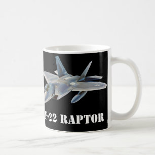 F-22 Raptor Fighter Jet on Black Coffee Mug