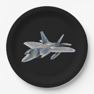 F-22 Raptor Fighter Jet on Black Paper Plate