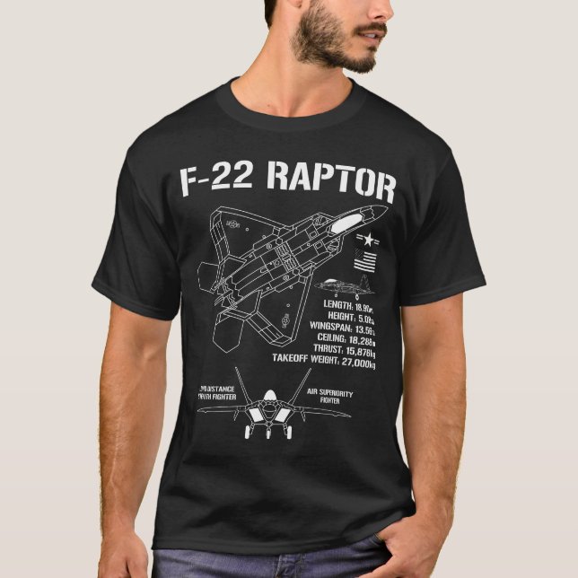 F-22 Raptor Fighter Jet Specs Military F22 Raptor T-Shirt (Front)