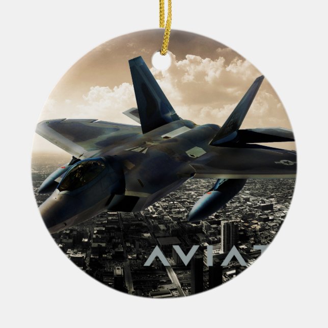 F-22 Raptor Jet Fighter Ceramic Ornament (Front)