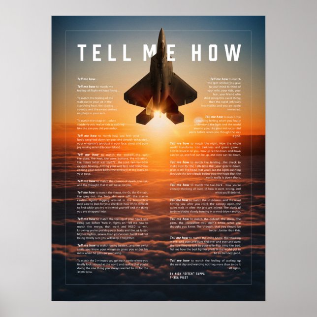 F-22 Raptor with Tell Me How ode to flight Poster (Front)