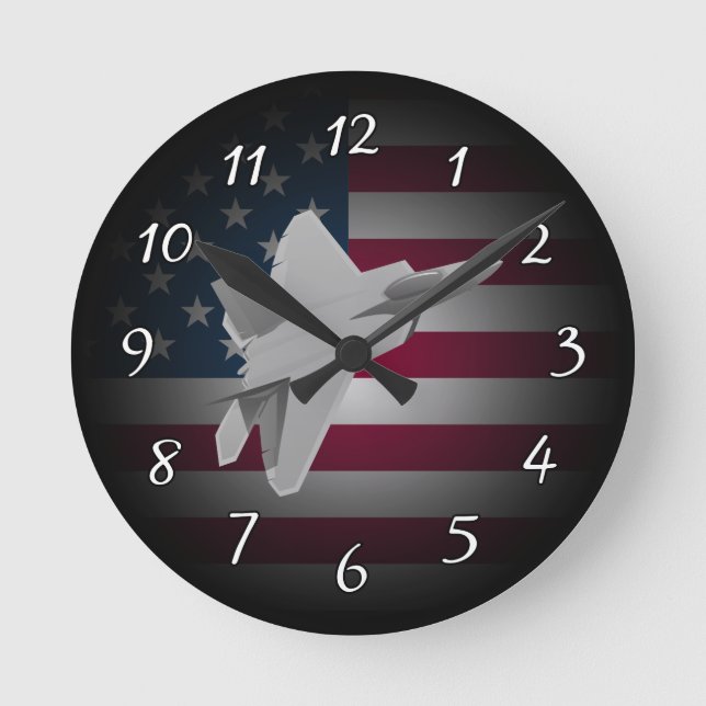 F-22 Rapture Military Fighter Jet Round Clock (Front)