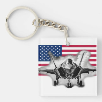 F-35 Fighter Jet with US Flag Background Keychain