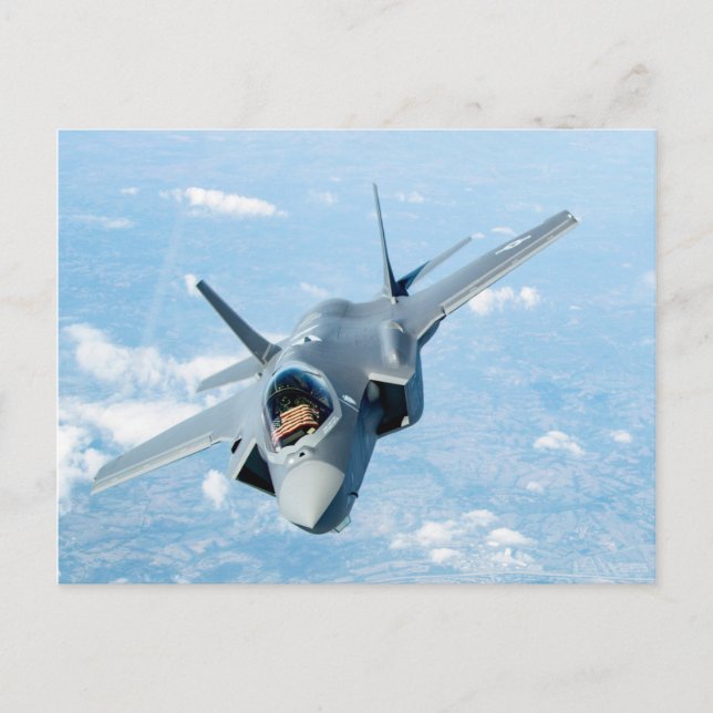F-35 Fighter with American Flag Postcard (Front)