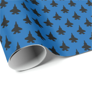 F-35 Lightning 2 Fighter Jets Pattern Blue Wrapping Paper