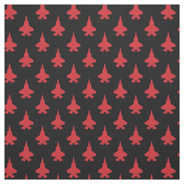F-35 Lightning 2 Fighter Jets Pattern Red on Black Fabric (Swatch)