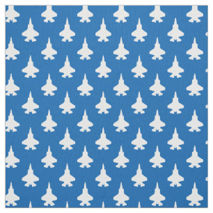 F-35 Lightning 2 Fighter Jets Pattern White Blue Fabric