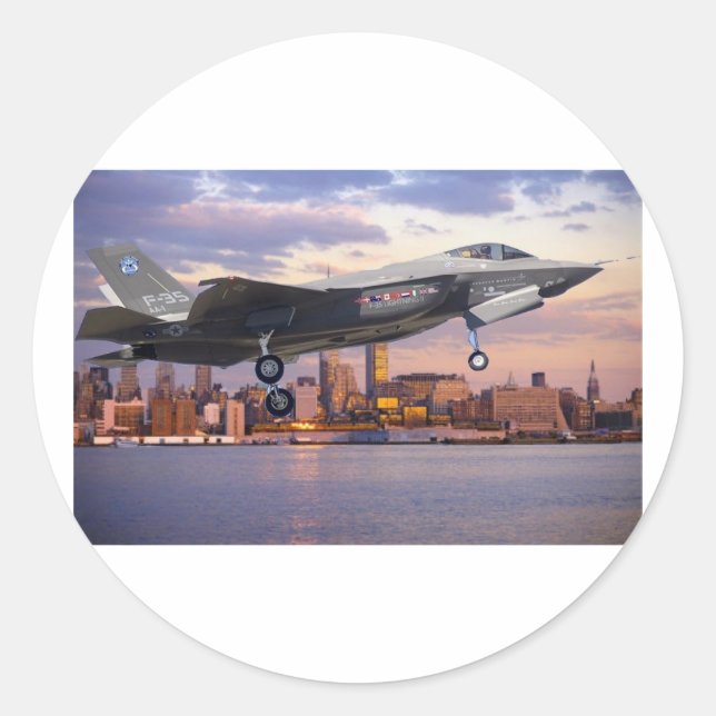 F-35 LIGHTNING FIGHTER AIRCRAFT CLASSIC ROUND STICKER (Front)