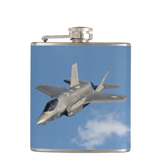F-35 Lightning II Panther Jet Fighter Hockey Puck Hip Flask (Front)