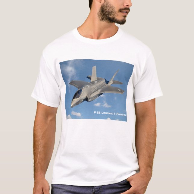 F-35 Lightning II Panther Jet Fighter in Sky T-Shirt (Front)