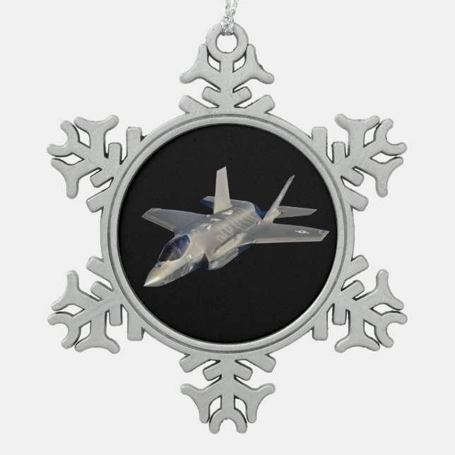 F-35 Lightning II Panther Jet Fighter Snowflake Pewter Christmas Ornament (Front)