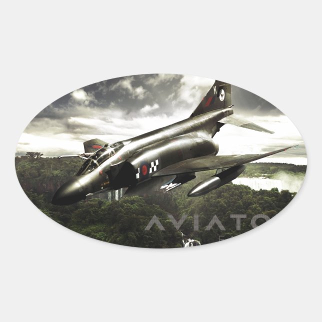 F-4 Phantom Fighter Jet Oval Sticker (Front)