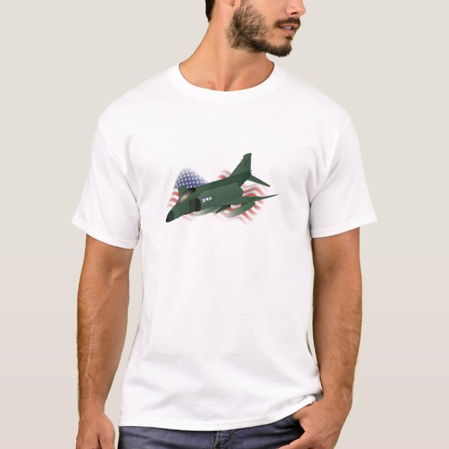F-4 Phantom Jet Interceptor with US Flag T-Shirt (Front)