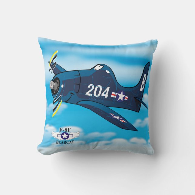 F-8F bearcat cartoon plane Throw Pillow (Front)