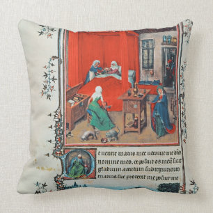 f.93v The Birth of John the Baptist and the Baptis Throw Pillow