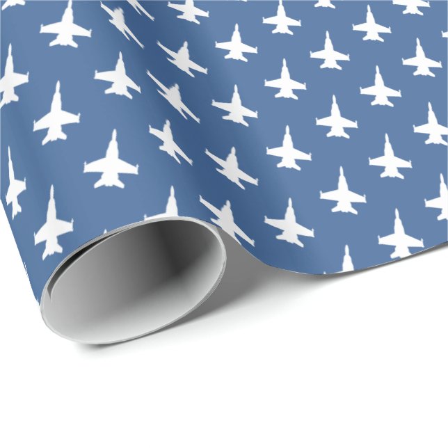 F/A-18C Hornet Fighter Jet Pattern on Blue Wrapping Paper (Roll Corner)