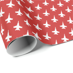 F/A-18C Hornet Fighter Jet Pattern on Red Wrapping Paper