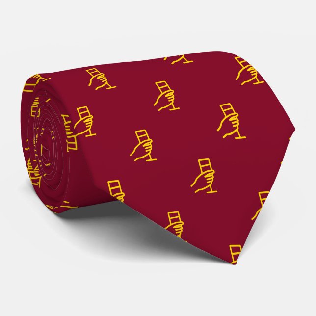 F & B Wine Glass Pattern Burgundy Sparkling Gold Tie (Rolled)