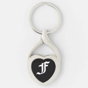 "F" Black Heart Keychain