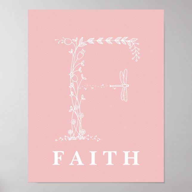 F Botanical Floral Monogram Custom Nursery Poster (Front)