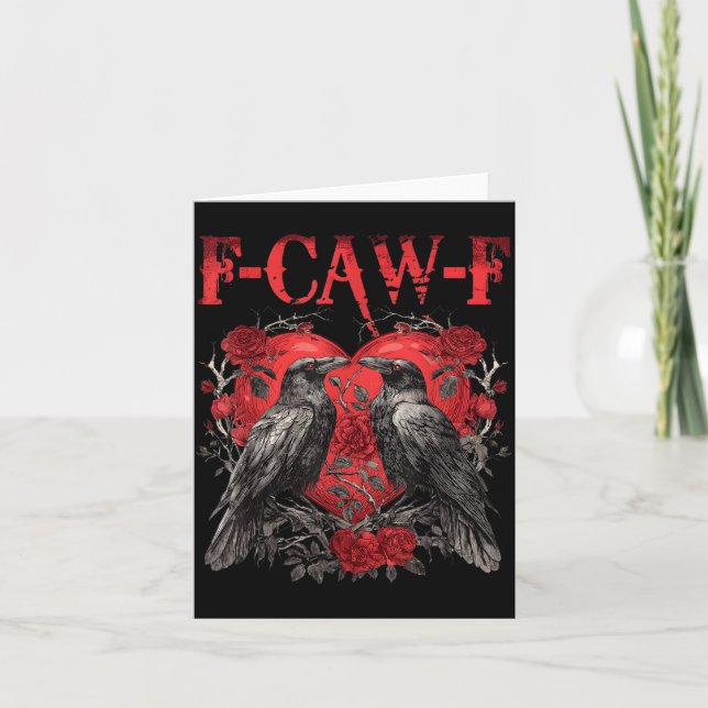 F-caw-f Black Crow Black Bird Roses Heart Funny Va Card (Front)