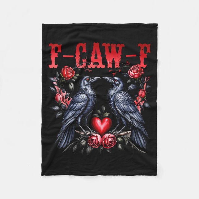F-caw-f Black Crow Black Bird Roses Heart Funny Va Fleece Blanket (Front)