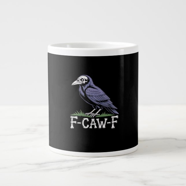 F-Caw-F Bone Text Skull Raven - Gothic Macabre Hum Large Coffee Mug (Front)