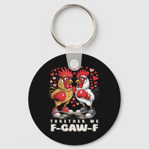 F-caw-f Boxing Roosters Hearts Edgy Valentine Stre Keychain