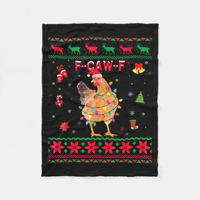 F-caw-f Chicken Humor Meme Rooster Christmas Ugly  Fleece Blanket (Front)