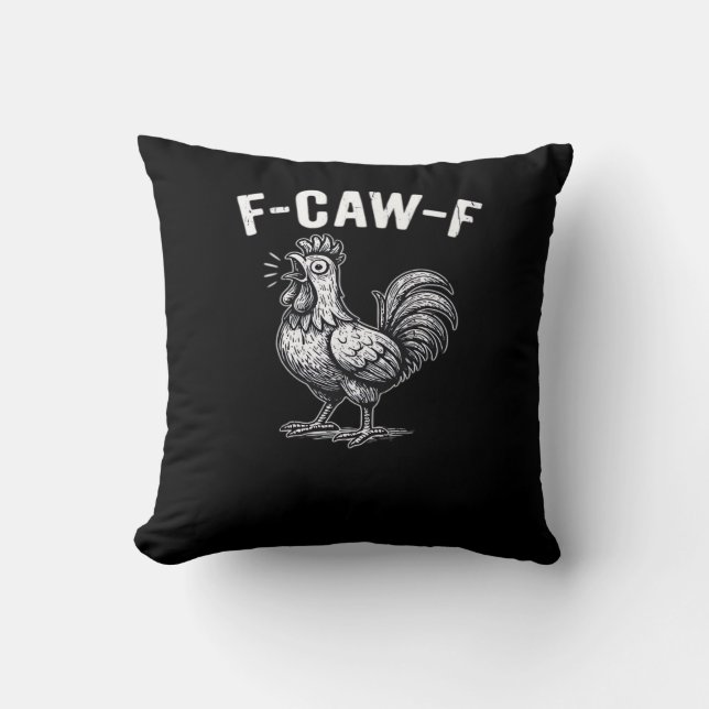 F-Caw-F Chicken Retro Graphic Throw Pillow (Front)