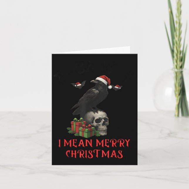 F-caw-f Christmas Crow Funny Goth Christmas Skull  Card (Front)