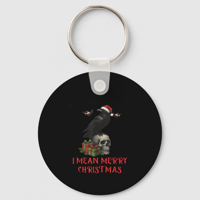 F-caw-f Christmas Crow Funny Goth Christmas Skull  Keychain (Front)