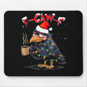 F-caw-f Christmas Crow Xmas Goth Lights Santa Hat Mouse Pad