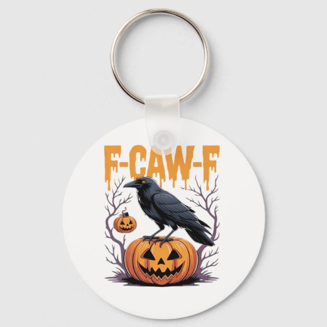 F-Caw-F Classic Halloween Raven Pumpkin Tee - Spoo Keychain (Front)