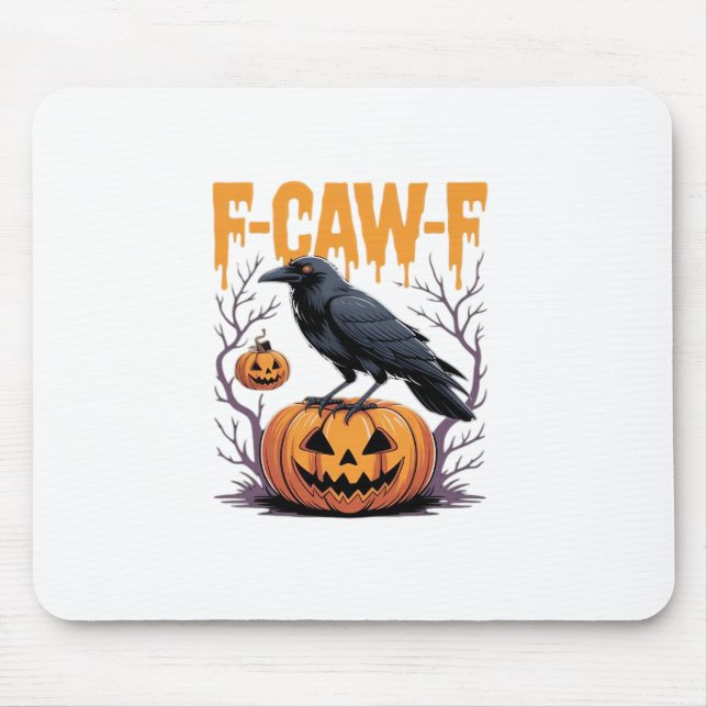 F-Caw-F Classic Halloween Raven Pumpkin Tee - Spoo Mouse Pad (Front)