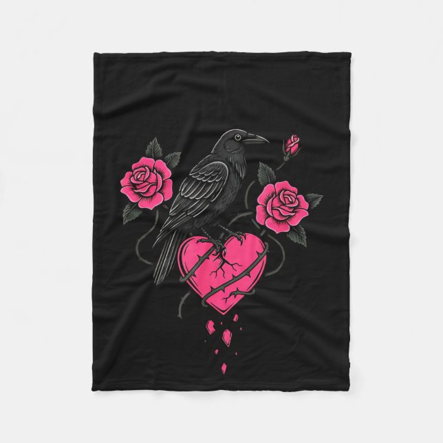 F Caw F Crow Anti Valentine's Day Dark Gothic Brok Fleece Blanket (Front)