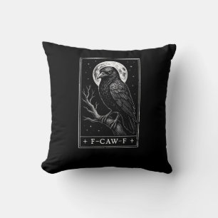 F-Caw-F Crow Card Funny Halloween Vintage Back Throw Pillow