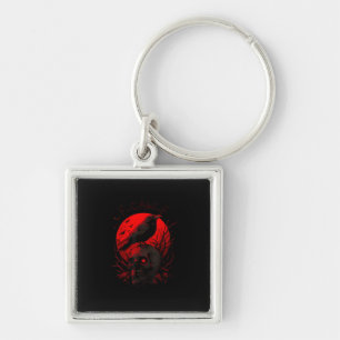 F-Caw-F Crow Funny Bird Red Moon Gothic Keychain